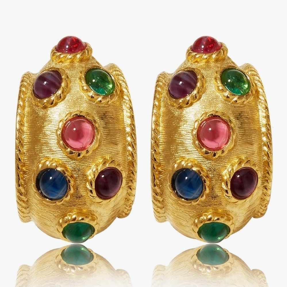 Elegant Gold Multi-Color Gemstone Earrings